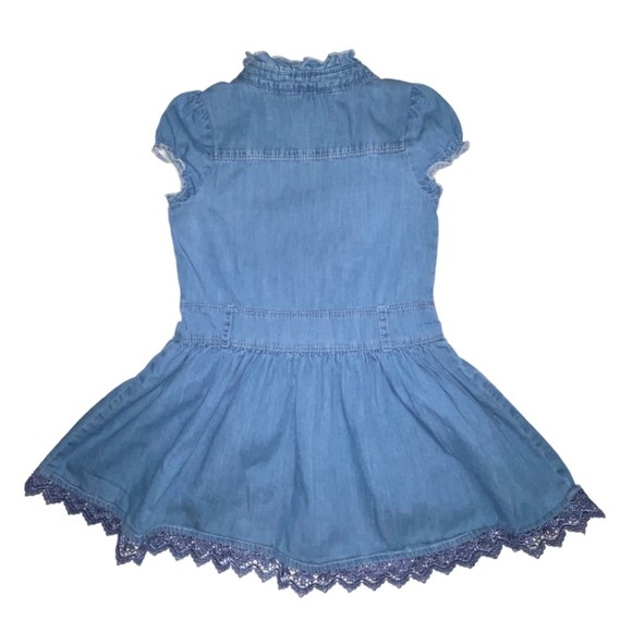 Guess Kids Denim Lace/Embroidery Flare Dress Size 4T Blue 100% Cotton - Picture 2 of 10